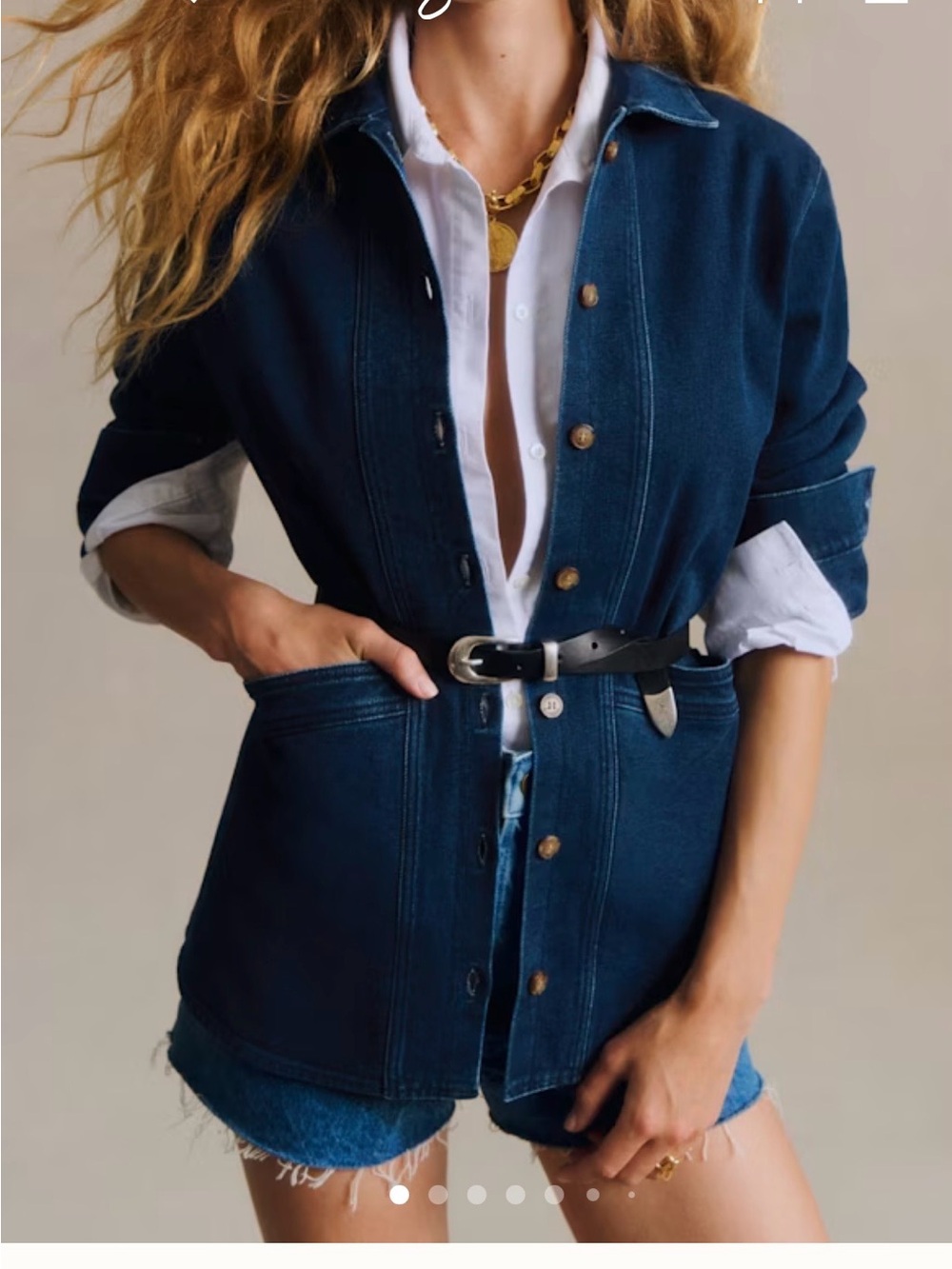 Dark Indigo Denim Jacket Shirt with Belted Waist